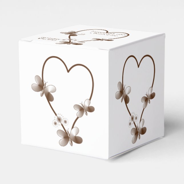 Chocolate Heart And Butterflies Design Wedding Favour Box (Front Side)