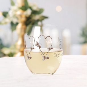 Chocolate Heart And Butterflies Design Wedding Stemless Wine Glass