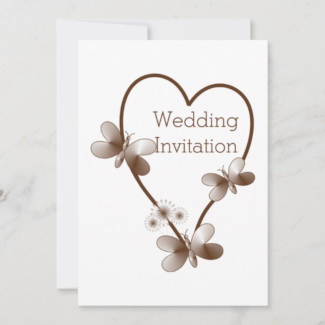 Chocolate Heart And Butterflies Wedding Invitation (Front)