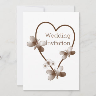 Chocolate Heart And Butterflies Wedding Invitation