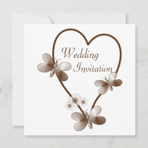Chocolate Heart And Butterflies Wedding Invitation