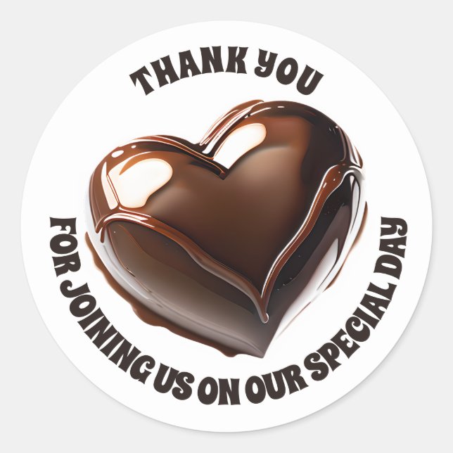 Chocolate heart candy favour thank you love sweet classic round sticker (Front)