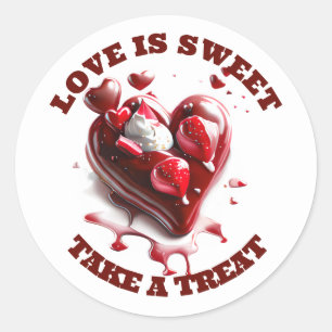 Chocolate heart love sweet candy favour red white classic round sticker