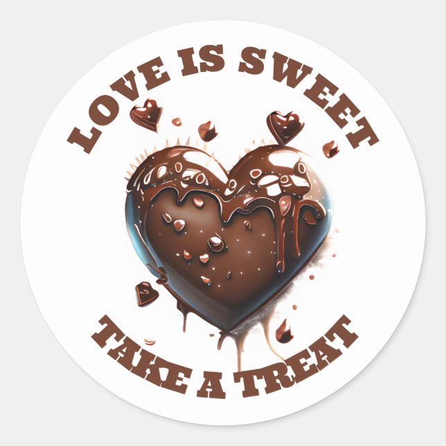 Chocolate heart realistic love sweet candy favour classic round sticker (Front)