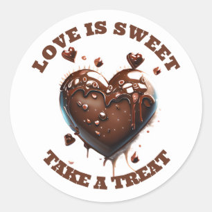Chocolate heart realistic love sweet candy favour classic round sticker