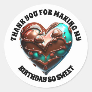 Chocolate heart thank you brown blue modern 3D  Classic Round Sticker