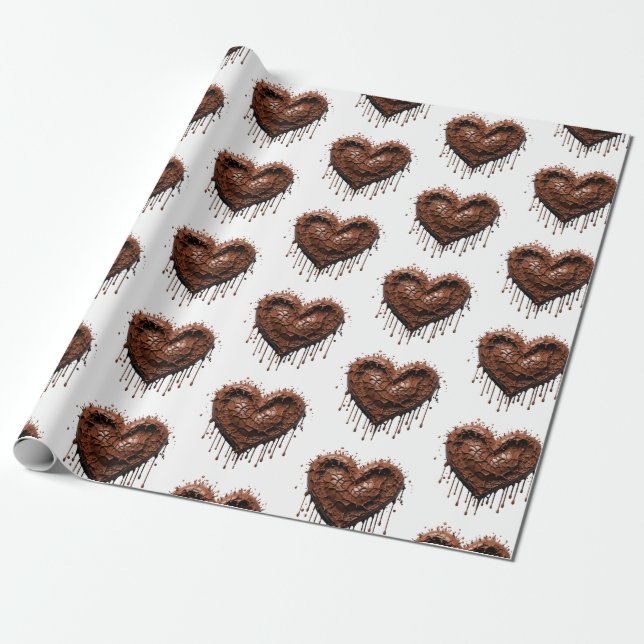 Chocolate Heart Valentine Wrapping Paper (Unrolled)