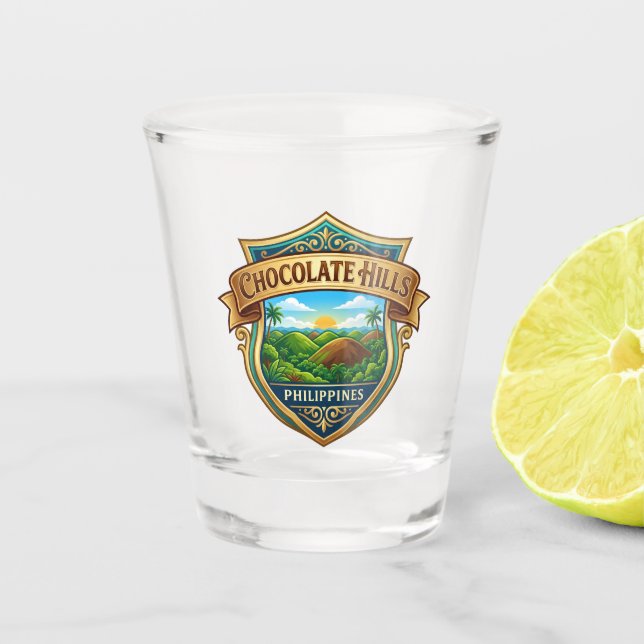 Chocolate Hills Philippines Shot Glass (Front)