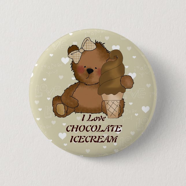 Chocolate Ice Cream Bear Button (Front)