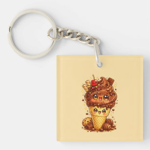 Chocolate Ice Cream Cone Kawaii Keyrin Key Ring