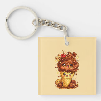 Chocolate Ice Cream Cone Kawaii Keyrin Key Ring