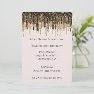 Chocolate Ice Cream Glitter Drips Birthday Invitation