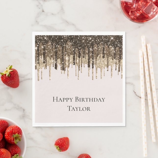Chocolate Ice Cream Glitter Drips Birthday Napkin (Insitu)