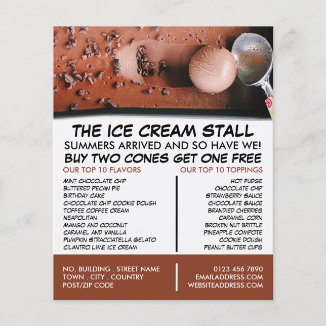 Chocolate Ice Cream, Ice Cream Parlor Advertising Flyer (Front)