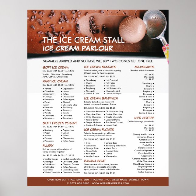 Chocolate Ice Cream, Ice Cream Parlor Menu Poster (Front)