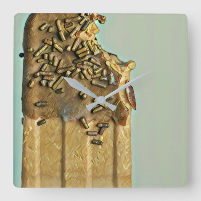 Chocolate ice cream popsicle square wall clock (Front)