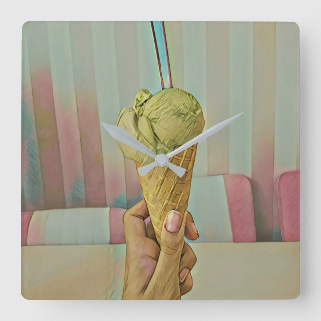 Chocolate ice cream square wall clock (Front)