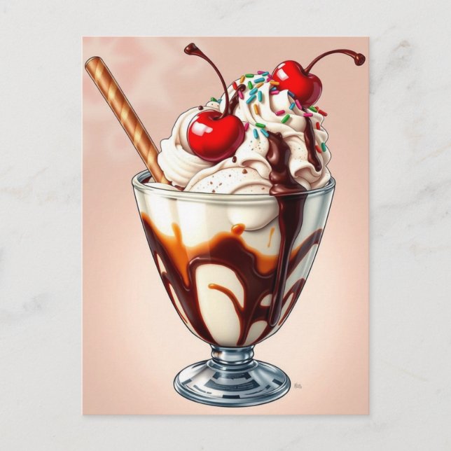 Chocolate Ice Cream Sundae with Sprinkles   Postcard (Front)