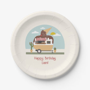 Chocolate Ice Cream Truck Kids Birthday Paper Plate