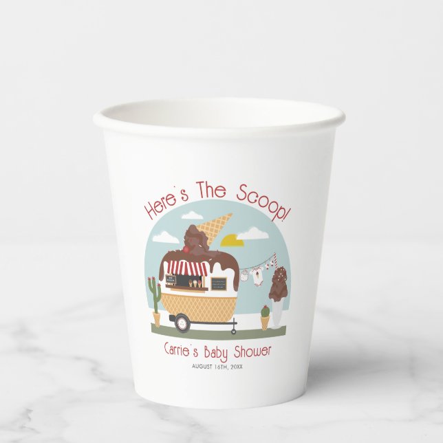 Chocolate Ice Cream Truck Neutral Baby Shower Paper Cups (Front)