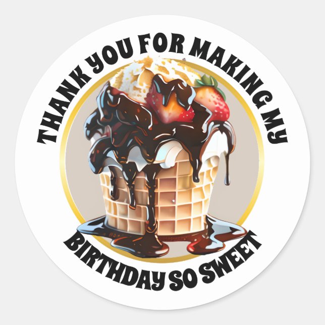 Chocolate ice cream waffle cone dessert thank you classic round sticker (Front)