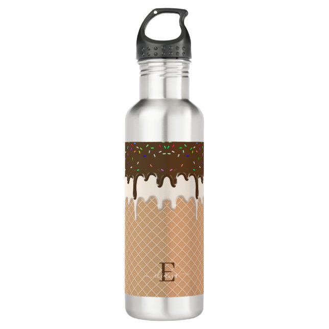 Chocolate Ice Cream Waffle Cone Sprinkle Monogram  710 Ml Water Bottle (Front)
