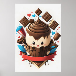 chocolate ice cream with hearts poster