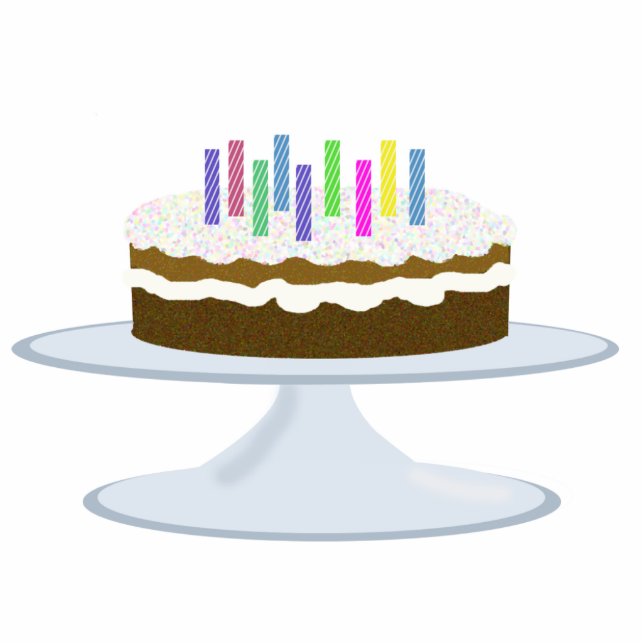 Chocolate iced birthday cake with candles standing photo sculpture (Front)