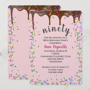 Chocolate Icing With Sprinkles for 90th Birthday Invitation
