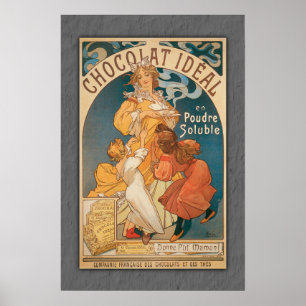 Chocolate Ideal Vintage French Cocoa Art Nouveau Poster