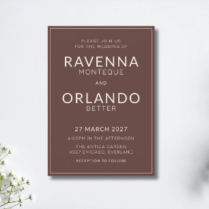 Chocolate Ivory Frame Old Money Modern Wedding Invitation