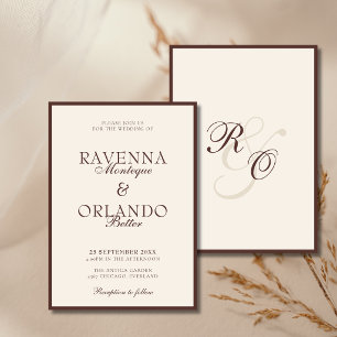 Chocolate Ivory Monogram Glam Old Money Wedding Invitation