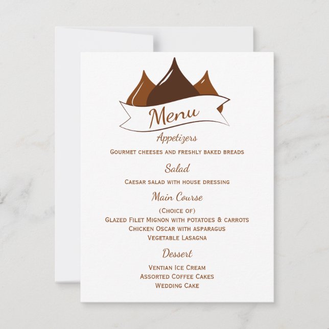 Chocolate Kisses Brown And White Menu Invitation (Front)