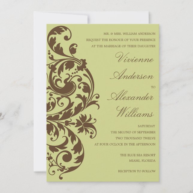 CHOCOLATE & KIWI FLOURISH | WEDDING INVITATION (Front)