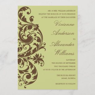 CHOCOLATE & KIWI FLOURISH   WEDDING INVITATION