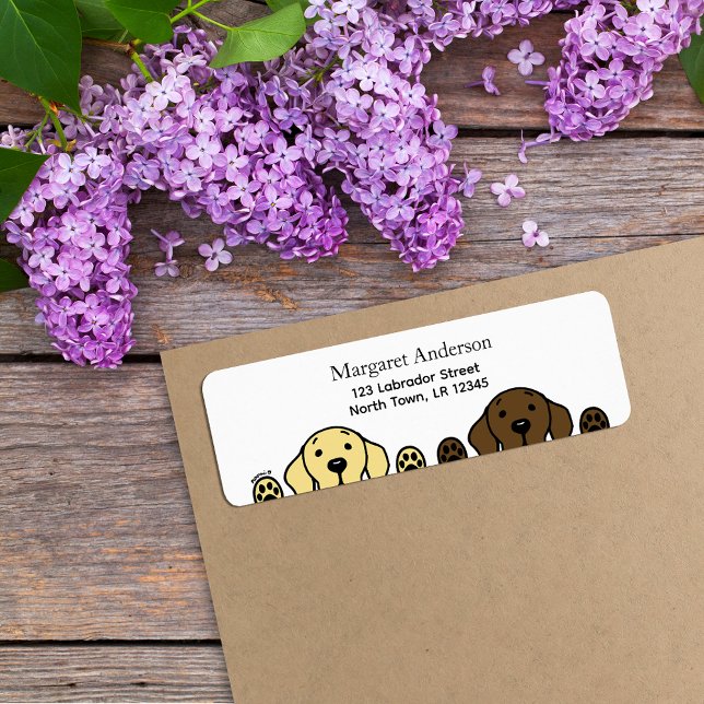 Chocolate Lab and Yellow Lab Watching (Chocolate Lab and Yellow Lab Cartoon Design Return Address Label for Labrador Owners.  Cute and fun!)