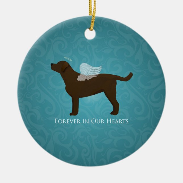 Chocolate Lab Angel Pet Memorial Design Ceramic Tree Decoration (Front)