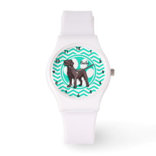 Chocolate Lab; Aqua Green Chevron Watch