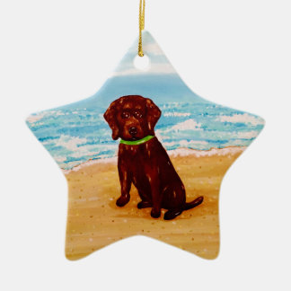 Chocolate Lab at the Beach Star Ornament