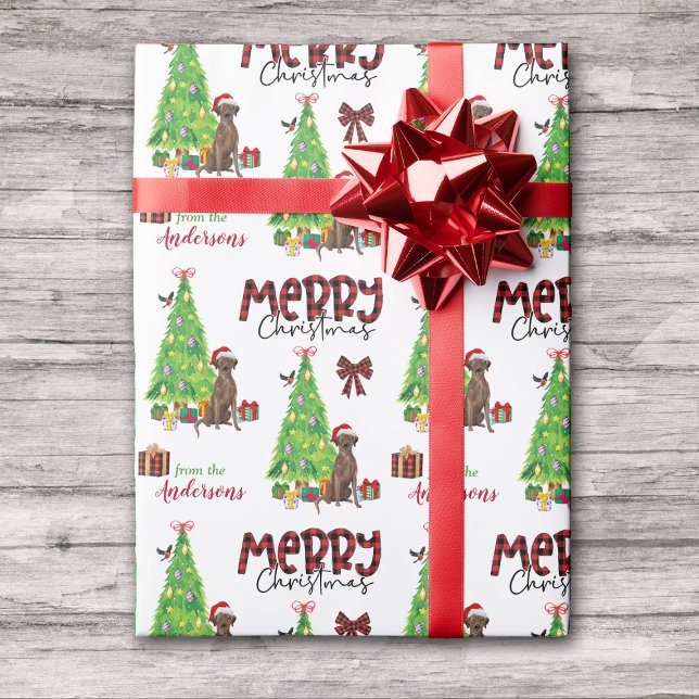 Chocolate Lab, Bird, and Christmas Tree Wrapping Paper (Creator Uploaded)