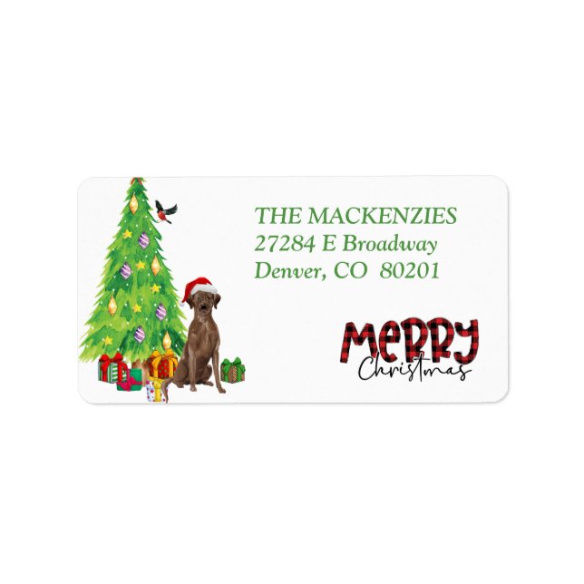 Chocolate Lab, Bird, Holiday Tree Return Address Label (Front)