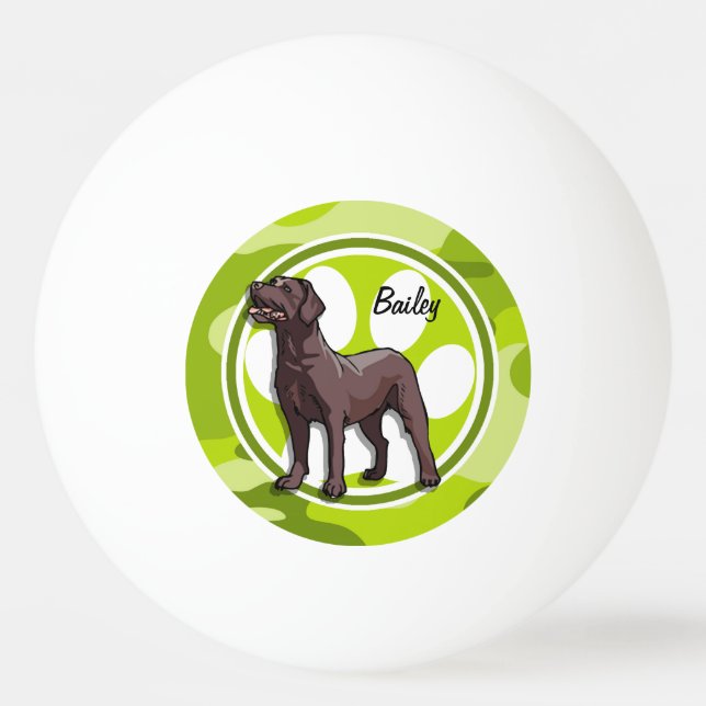 Chocolate Lab; bright green camo, camouflage Ping Pong Ball (Front)