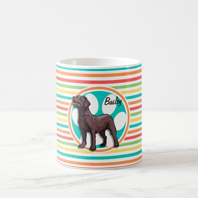 Chocolate Lab; Bright Rainbow Stripes Coffee Mug (Center)