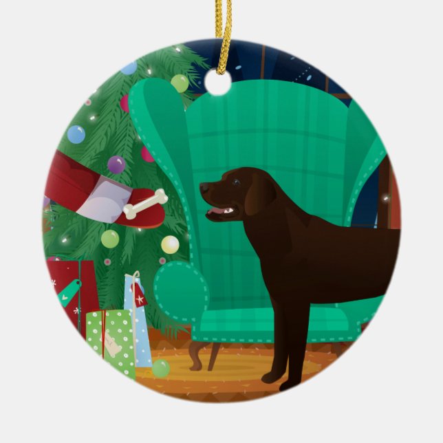 Chocolate Lab Christmas Santa's Gift Ceramic Tree Decoration (Front)