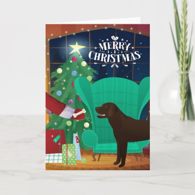 Chocolate Lab Christmas Santa's Gift Holiday Card (Front)