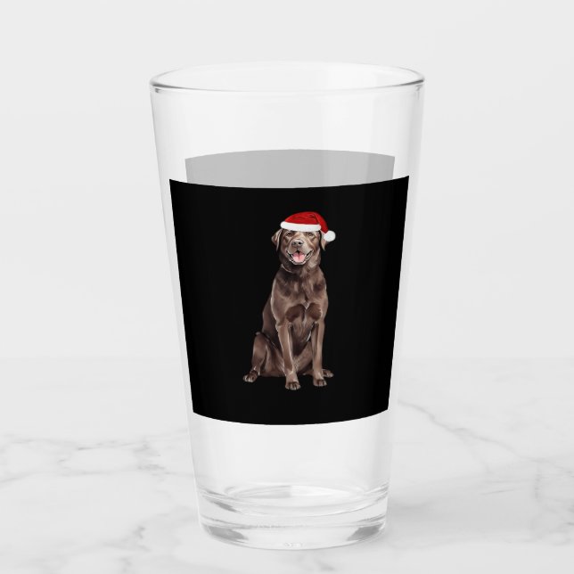 Chocolate Lab Christmas Tree Dog Puppy Watercolor  Glass (Front)