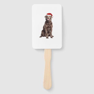 Chocolate Lab Christmas Tree Dog Puppy Watercolor Hand Fan