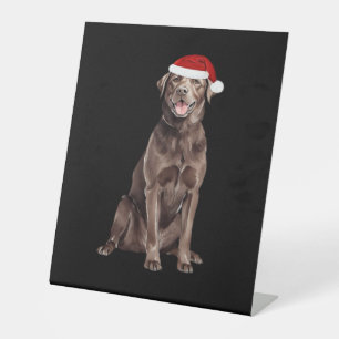 Chocolate Lab Christmas Tree Dog Puppy Watercolor Pedestal Sign