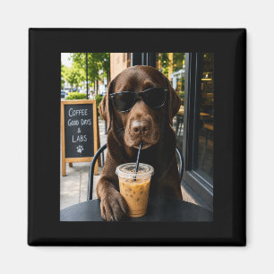 Chocolate Lab Coffee Funny Dog Cafe Lover Art Magnet