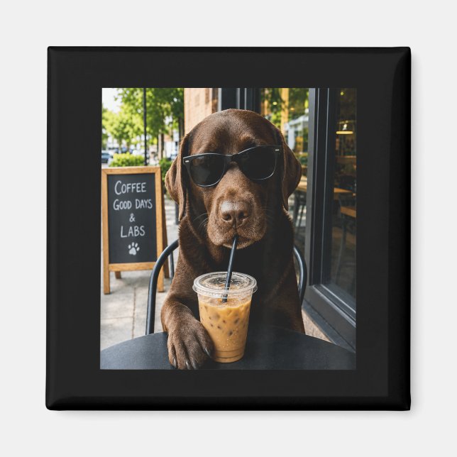 Chocolate Lab Coffee Funny Dog Cafe Lover Art Magnet (Front)